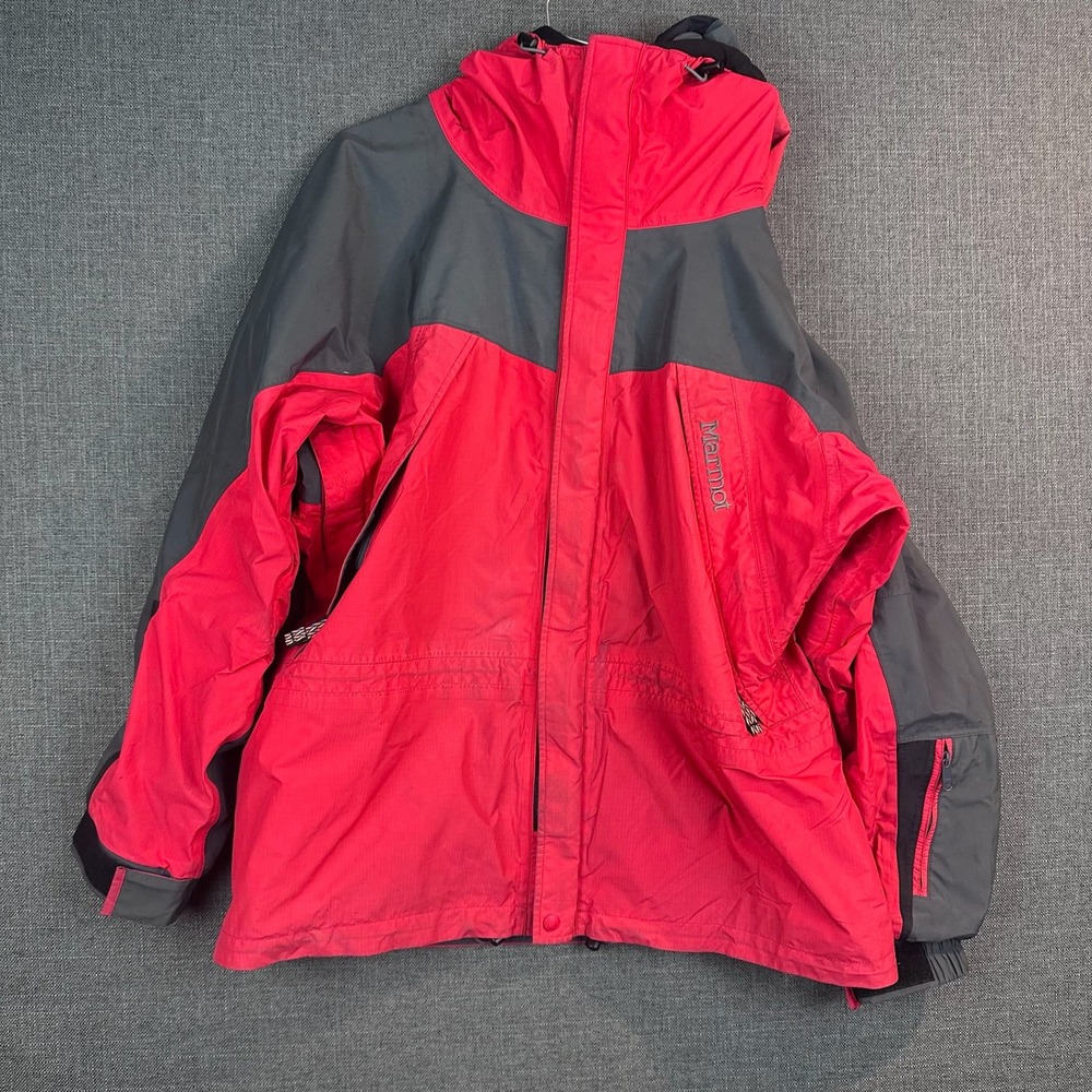 Marmot Ski Jacket Red Gray Waterproof Hooded Winter‎ Outdoor XL